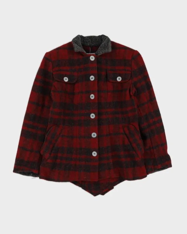 Red And Grey Checked Wool Jacket - S sold by Rokit