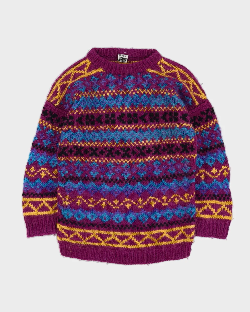 Purple Patterned Wool Knitted Jumper - S sold by Rokit