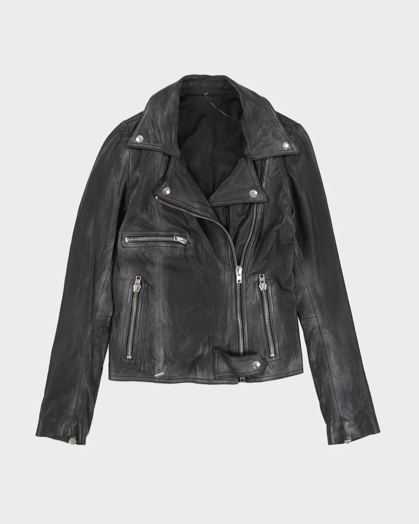 Black Leather Biker Zip Jacket - XXS sold by Rokit