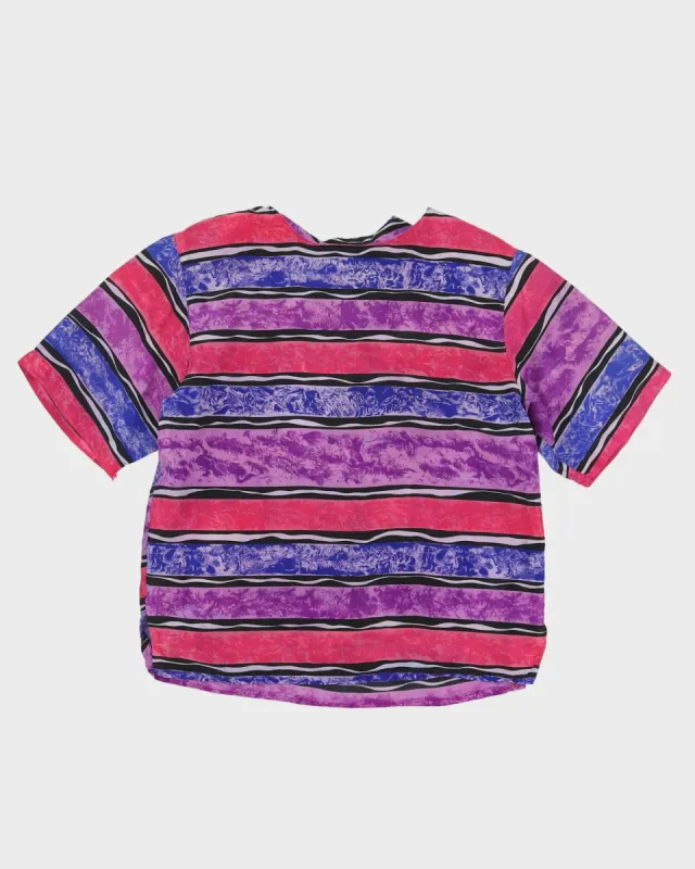 Pink And Purple Silk Short Sleeve Blouse - S sold by Rokit