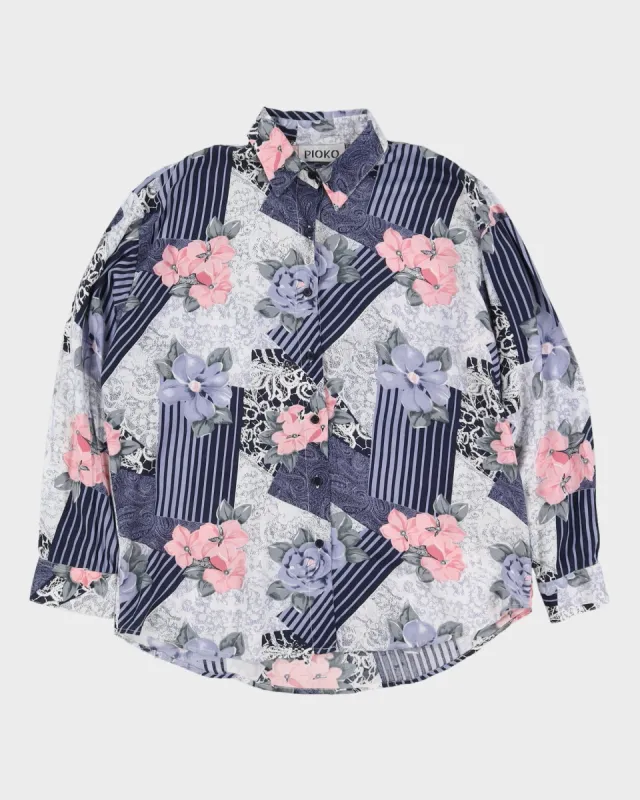 Blue And Pink Patterned Blouse - L sold by Rokit
