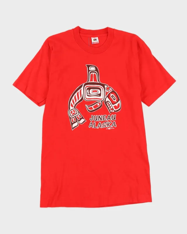 Vintage 1991 Fruit Of The Loom Juneau Alaska Single Stich Red T-Shirt - L sold by Rokit
