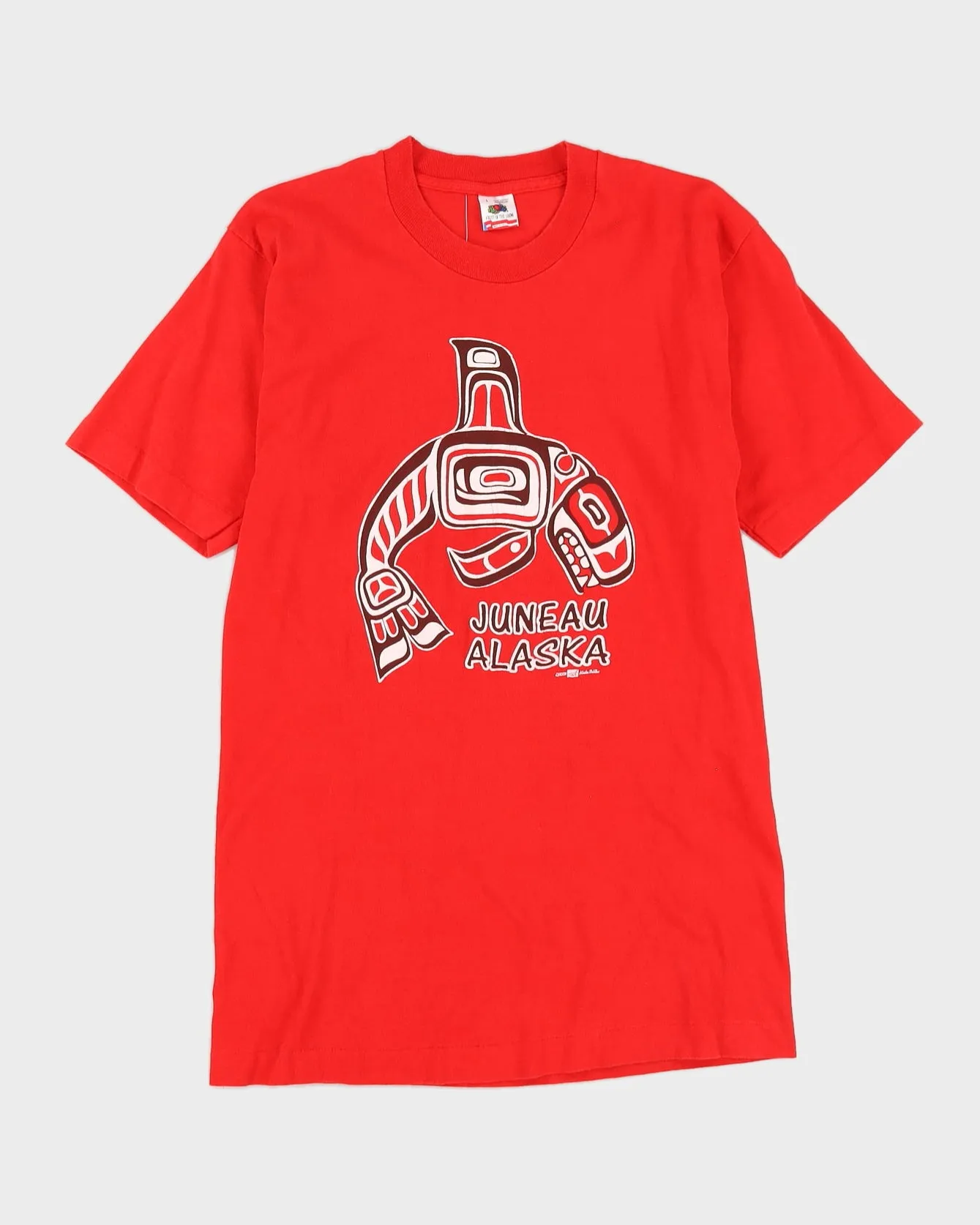 Vintage 1991 Fruit Of The Loom Juneau Alaska Single Stich Red T-Shirt - L sold by Rokit