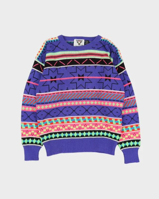 Purple Patterned Knitted Ski Jumper - XS sold by Rokit
