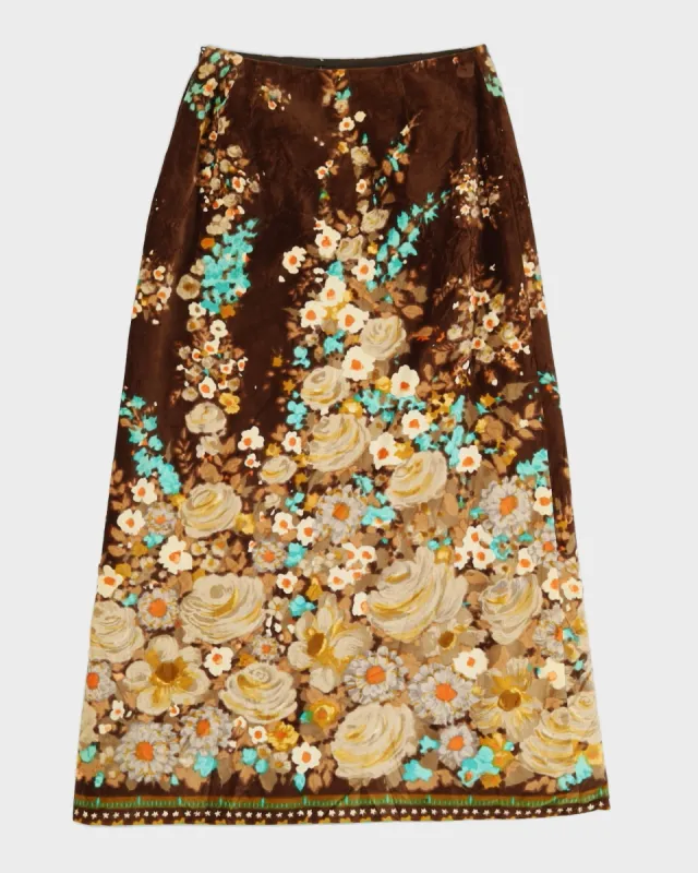 Vintage 1970s Floral Velvet Maxi Skirt - S sold by Rokit
