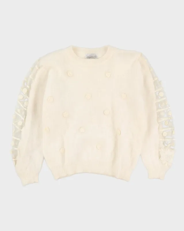 Cream Angora Knitted Jumper - M made by Rokit