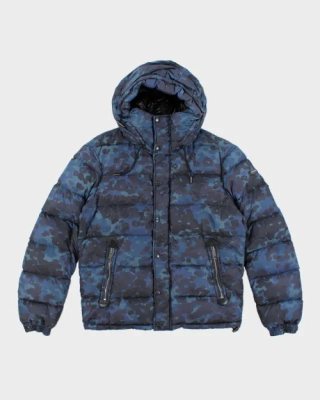 Vintage Burberry Brit Blue Camouflage Hooded Puffer Jacket - M sold by Rokit