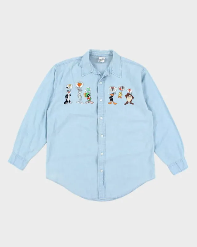 Vintage 90's Looney Tunes Embroidered Long-sleeve Denim Shirt - M sold by Rokit