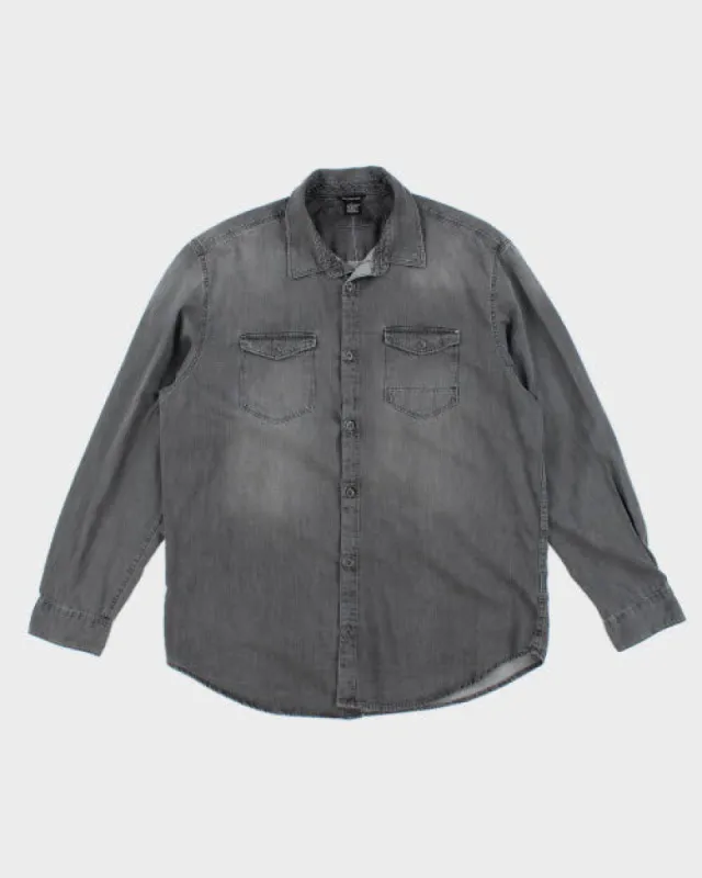 Vintage Calvin Klein Grey Wash Long-sleeve Denim Shirt - XL sold by Rokit