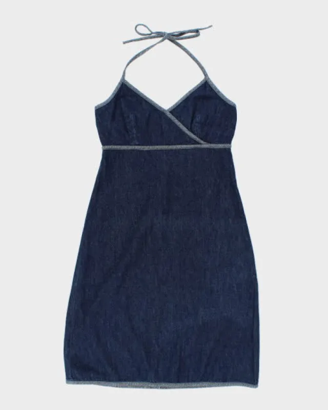 Y2k 00s Denim Halter Dress - S sold by Rokit