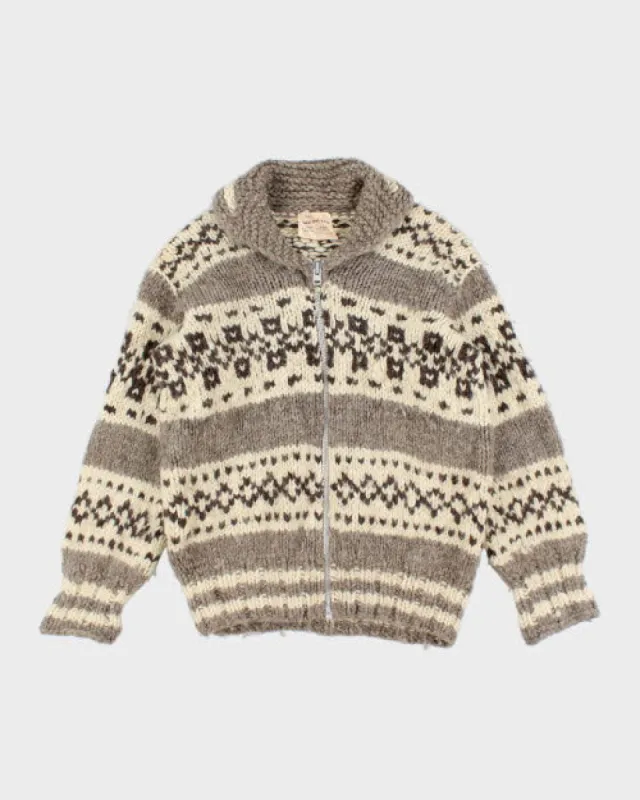 Vintage 80's Heavyweight Cowichan Zip Up Cardigan - L sold by Rokit