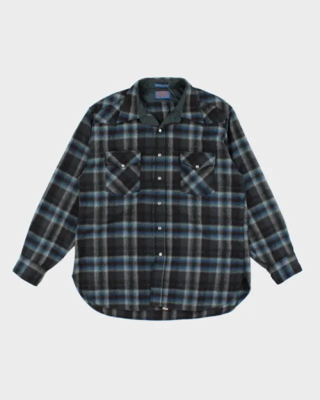 Vintage Pendleton Pearl Snap Shadow Plaid Flannel Shirt - L sold by Rokit