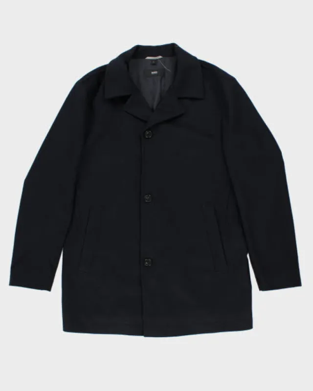 Vintage Hugo Boss Navy Overcoat - L sold by Rokit