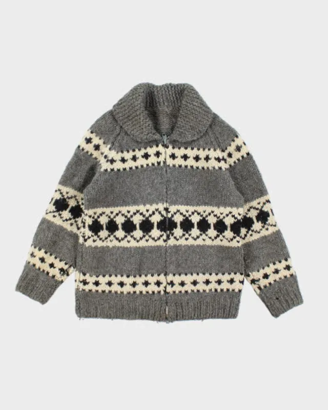 Vintage 70's Chunky Cowichan Zip Up Cardigan - M sold by Rokit
