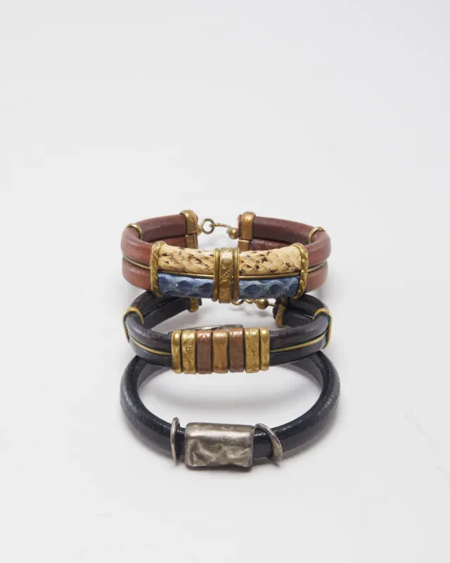 Vintage Leather Set of 3 Hand Made Bracelets sold by Rokit