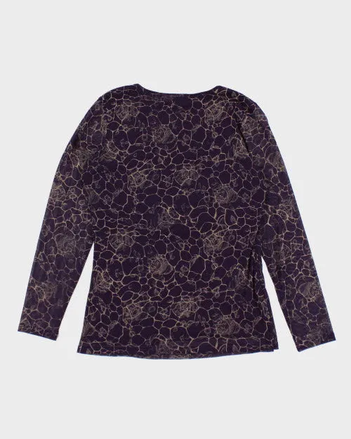 Y2k 00s Purple Floral Mesh Top - M sold by Rokit product image thumbnail 2