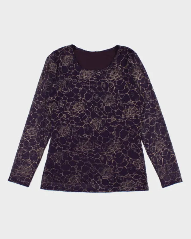 Y2k 00s Purple Floral Mesh Top - M sold by Rokit