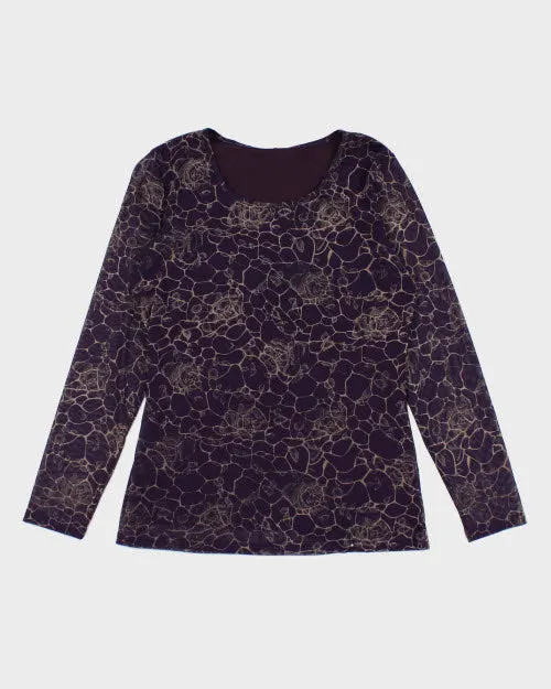 Y2k 00s Purple Floral Mesh Top - M sold by Rokit