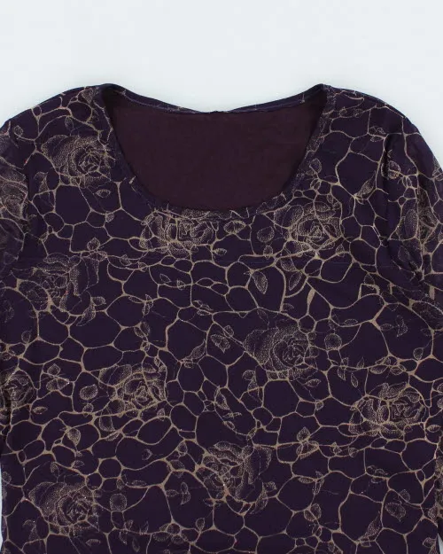 Y2k 00s Purple Floral Mesh Top - M sold by Rokit product image thumbnail 3