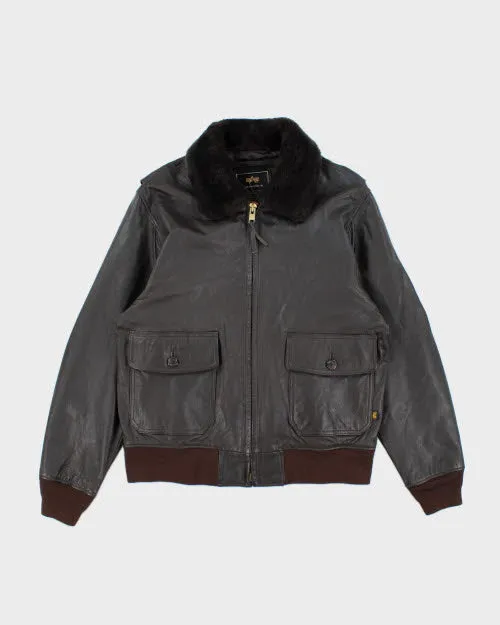 Vintage Alpha Industries Lather Bomber Jacket - L sold by Rokit