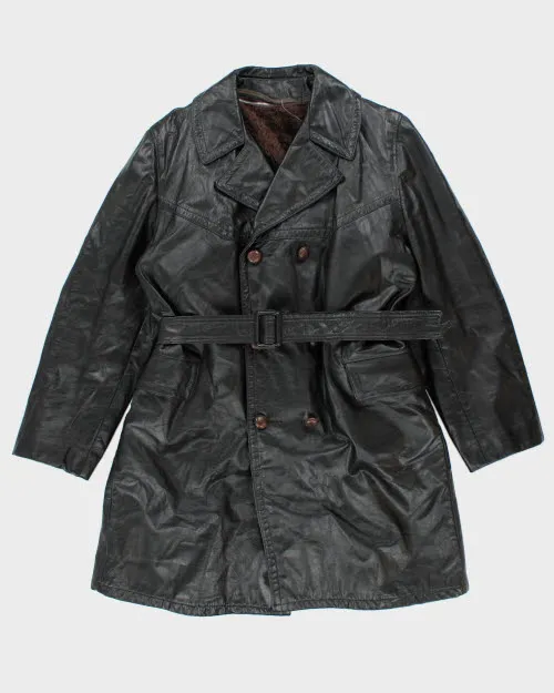 Vintage 80's Sears Long Leather Double Breasted Jacket - L sold by Rokit