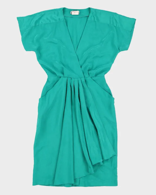 1980s Turquoise V Neck Dress - S sold by Rokit