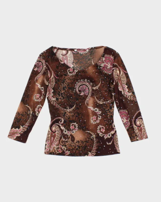 Y2k 00s Paisley Pattern Mesh Sequin Top - S sold by Rokit