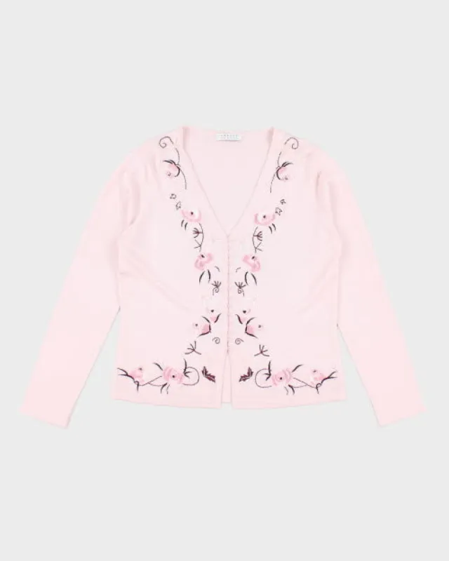 Y2k 00s Precis Pink embroidered Cardigan - M sold by Rokit