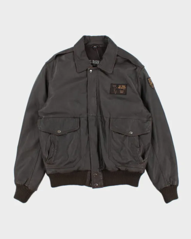 Vintage 2000's Leather Bomber Jacket - M sold by Rokit