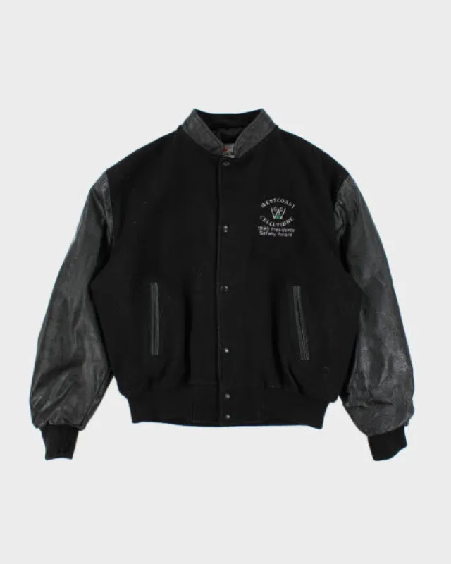 Vintage 90's Leather Embroidered Varsity Jacket - M sold by Rokit