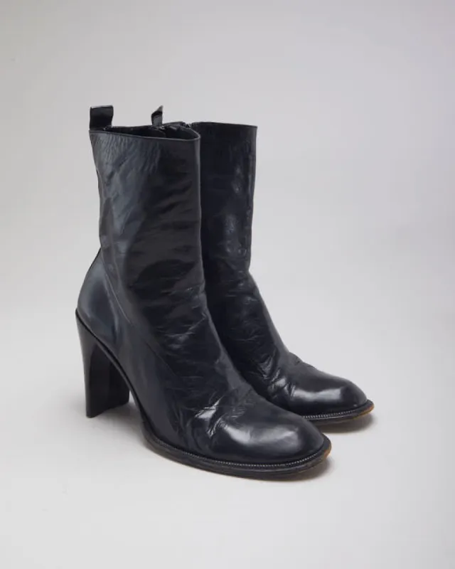 Black Leather Heeled Boots - UK5.5 sold by Rokit