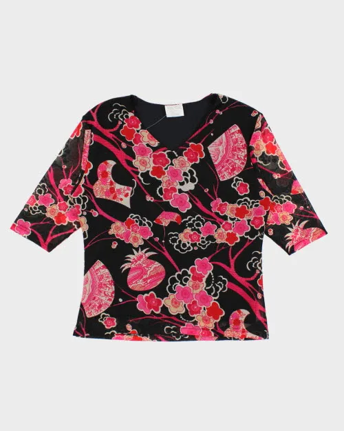 Y2k 00s Wing Shing Fashion Floral Mesh Top - M sold by Rokit