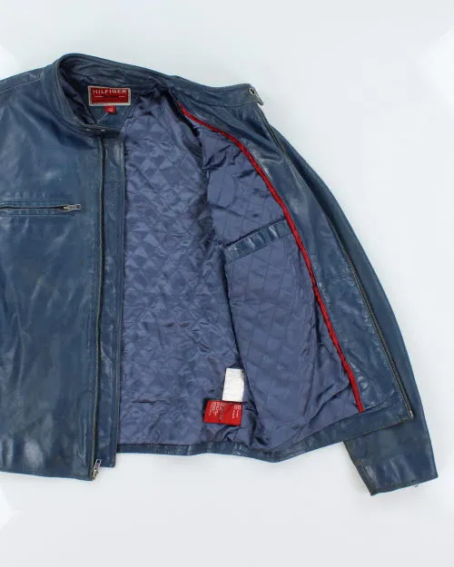 Vintage Y2K Hilfiger Blue Leather Jacket - M sold by Rokit product image thumbnail 5