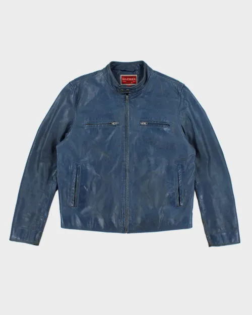 Vintage Y2K Hilfiger Blue Leather Jacket - M sold by Rokit