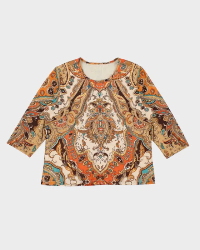 Y2k 00s Paisley Pattern Mesh Top - L made by Rokit