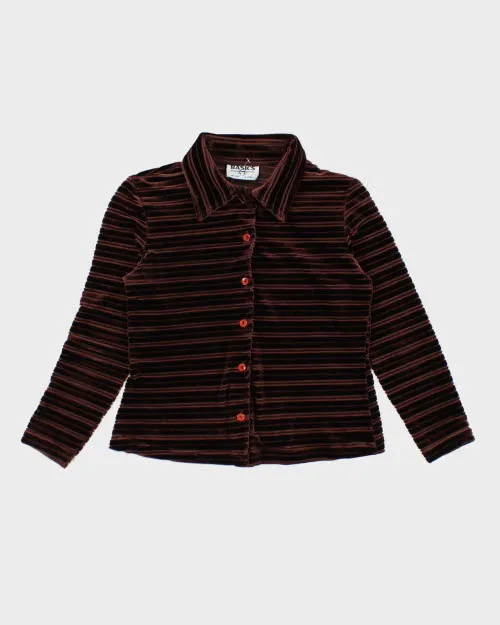 Y2k 00s Brown Velvet Blouse - S sold by Rokit
