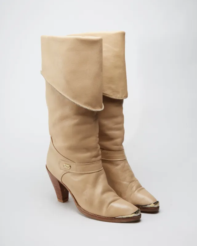 Dingo Beige Heeled Cowboy Boots - UK 3 sold by Rokit