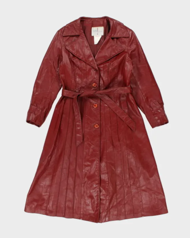Vintage 90's Double Breasted Red Leather Trench Coat - M sold by Rokit