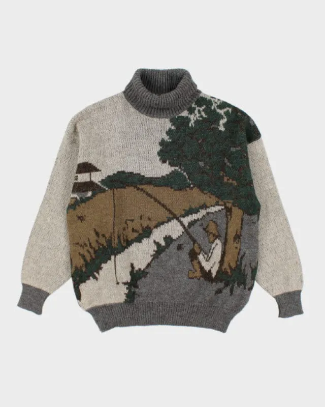 Vintage 90's Patterned Roll Neck Knit Jumper - L sold by Rokit