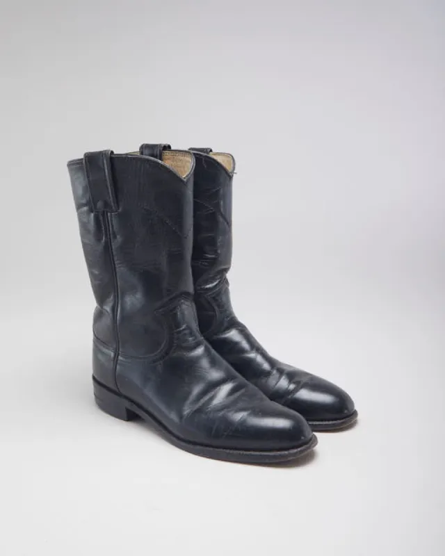 Justin Black Leather Cowboy Boots - UK4.5 sold by Rokit