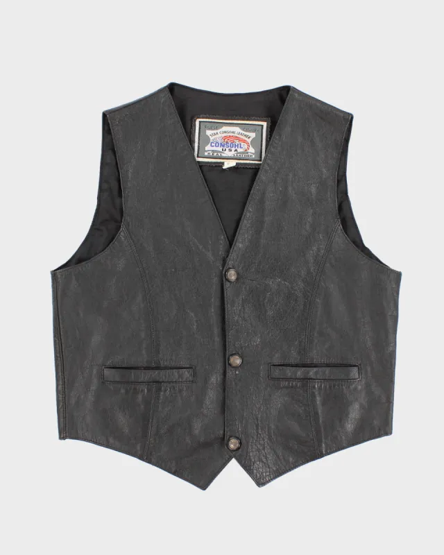 1990s Black Leather Biker Vest - XL sold by Rokit