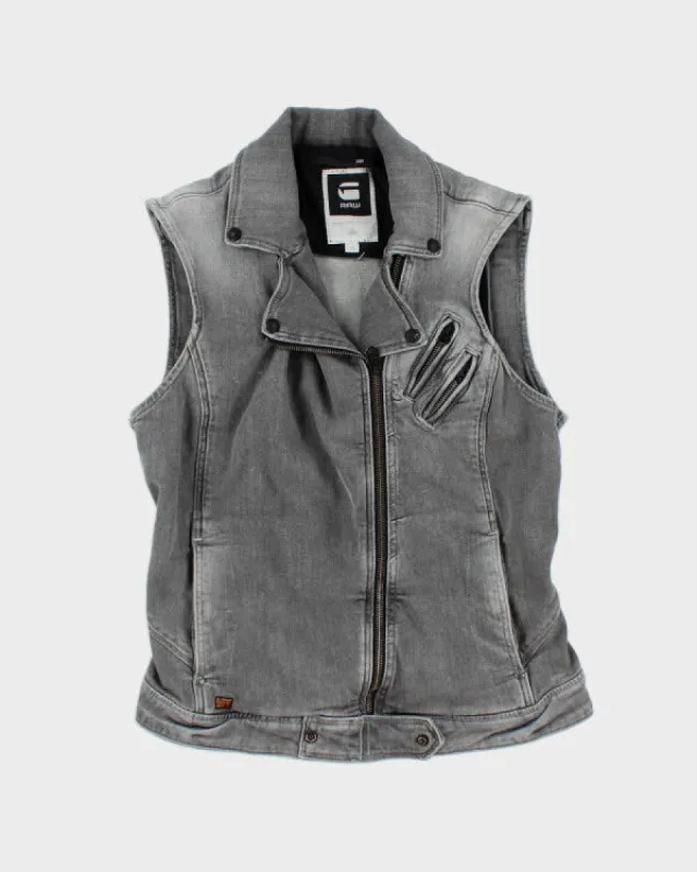 Vintage G-Star Raw Sleeveless Grey Denim Zip Jacket - M sold by Rokit