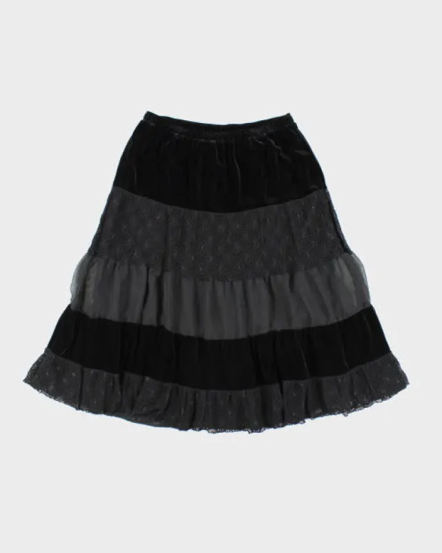 Y2k 00s Tan Jay Velvet Tiered Skirt - M sold by Rokit
