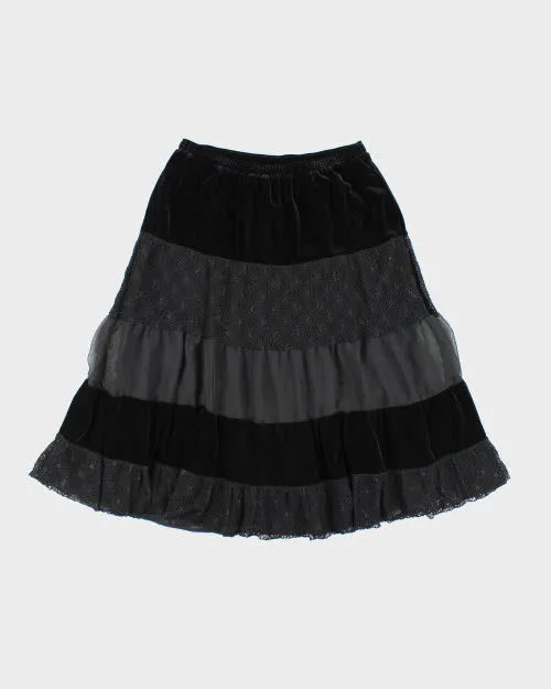 Y2k 00s Tan Jay Velvet Tiered Skirt - M sold by Rokit