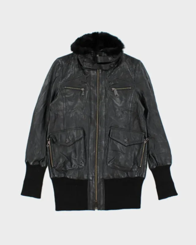 Vintage Burberry Blue Label Faux Fur Collar Biker Jacket - M sold by Rokit