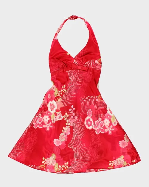 Y2k 00s B. Smart Floral Halter Dress - S sold by Rokit