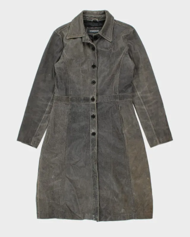 Vintage 90's Stonebridge Grey Leather Long Trench Coat - M sold by Rokit