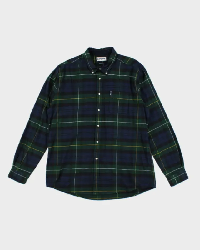 Vintage Barbour Navy Plaid Flannel Shirt - XL sold by Rokit