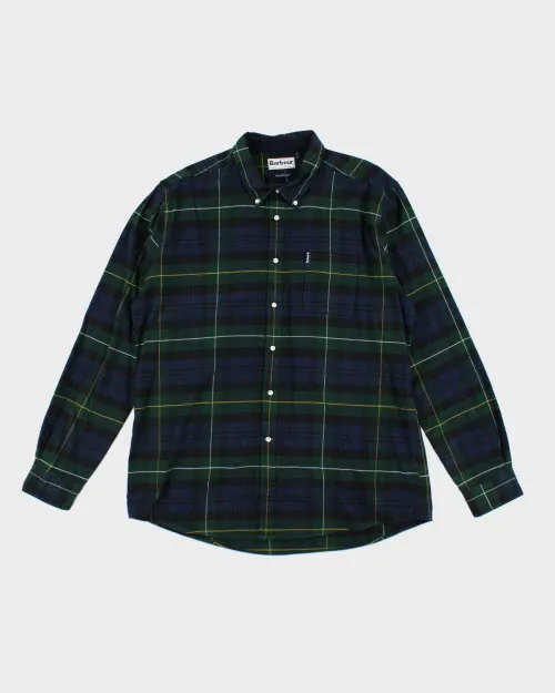 Vintage Barbour Navy Plaid Flannel Shirt - XL sold by Rokit