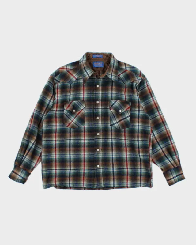 Vintage 90's Pendleton Plaid Popper Flannel Shirt - L sold by Rokit